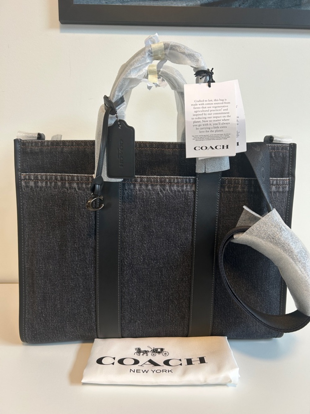 COACH NWT Wesley Tote Black Wash Denim